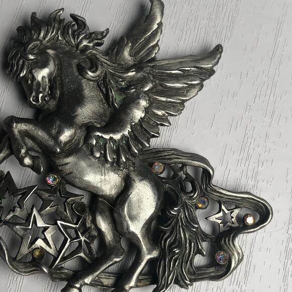Vintage Silver Tone Pegasus Flying Horse Mythical JJ Jonette Large Brooch Pin - Picture 6 of 9
